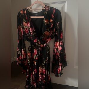 Forever 21 Black and Pink Floral Long Sleeve Dress